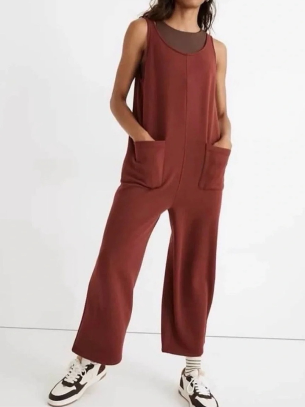 Madewell MWL Superbrushed Pull-On Jumpsuit Burgundy Large Like New